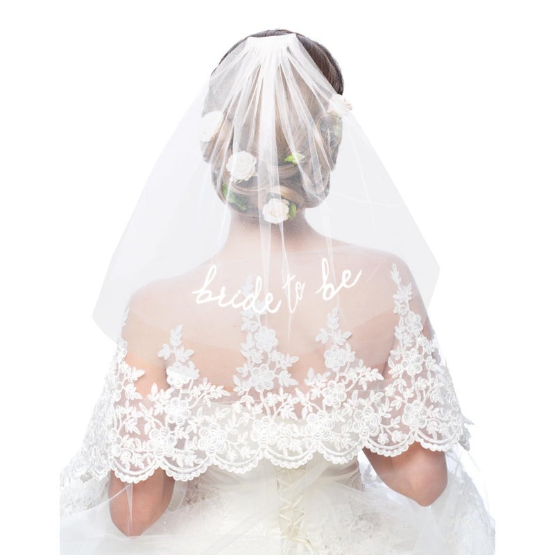 Waliah Bride To Be Embroidered Veil, Bride Veil for Bachelorette Party White Veils Headband for Brides Bachelorette Party Favors Accessories for Bridal Showers, Engagement Parties, Wedding - Image 3