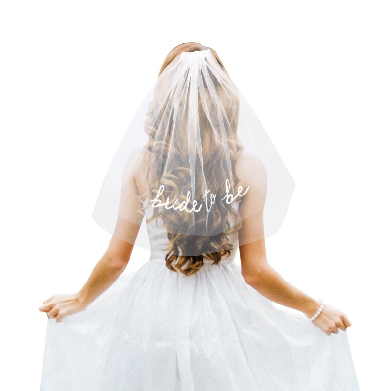 Waliah Bride To Be Embroidered Veil, Bride Veil for Bachelorette Party White Veils Headband for Brides Bachelorette Party Favors Accessories for Bridal Showers, Engagement Parties, Wedding - Image 1