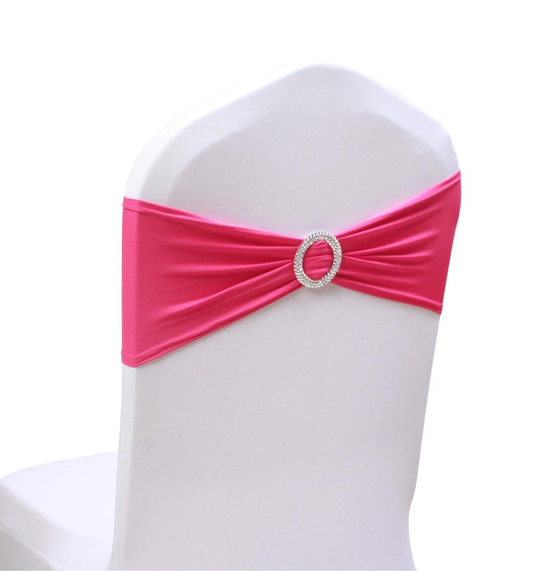SheYang 100PCS Fushia Stretch Chair Sashes Bows Elastic Chair Bands with Buckle Slider Sashes Bows for Wedding Hotel Banquet Birthday Party Decorations (100PCS, Fushia) - Image 1