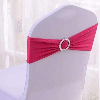 SheYang 100PCS Fushia Stretch Chair Sashes Bows Elastic Chair Bands with Buckle Slider Sashes Bows for Wedding Hotel Banquet Birthday Party Decorations (100PCS, Fushia) - Image 3