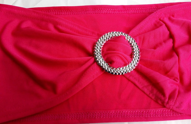 SheYang 100PCS Fushia Stretch Chair Sashes Bows Elastic Chair Bands with Buckle Slider Sashes Bows for Wedding Hotel Banquet Birthday Party Decorations (100PCS, Fushia) - Image 2