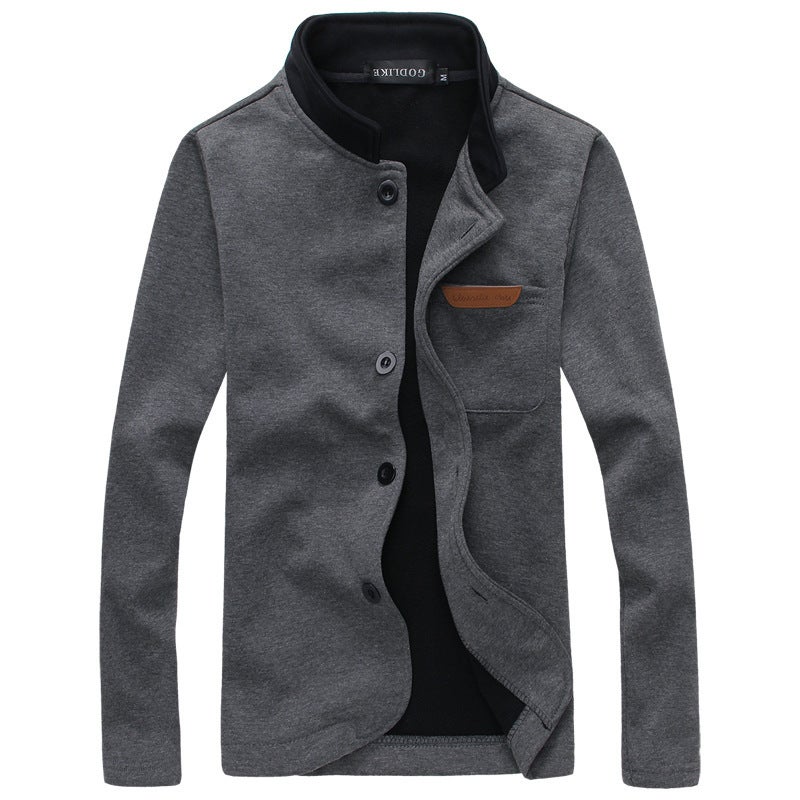 2020 stand collar cardigan leather standard sweater mens simple coat autumn 9955 Dark gray  - Image 2