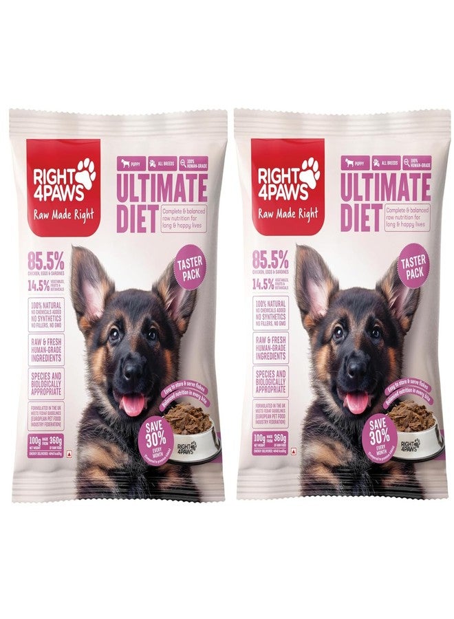 RIGHT4PAWS Dry Dog Food - Ultimate Diet - Diet for Puppy with High Nutrition 85.5% Quality Animal Source Biologically Appropriate Reduced Stool, Taster Pack 100g(Pack of 2) - Image 1