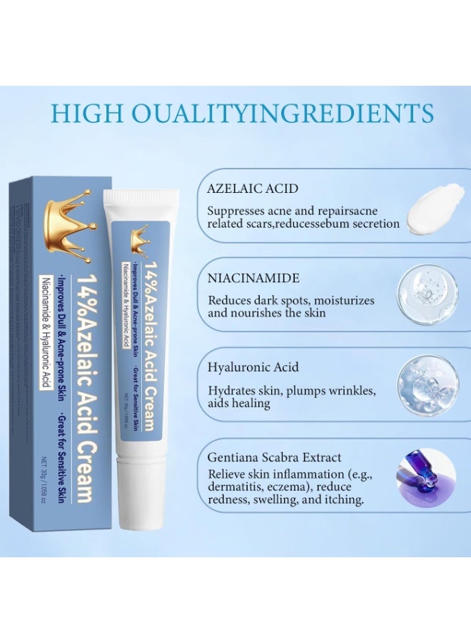 EELHOE 14% Azelaic Acid Acne Cream for Face,Advanced Azelaic Acid Serum,Redness Relief for Face, Redness Reducing Skin Care,Blackheads,Blemishes，Uneven Tone,30g - Image 2