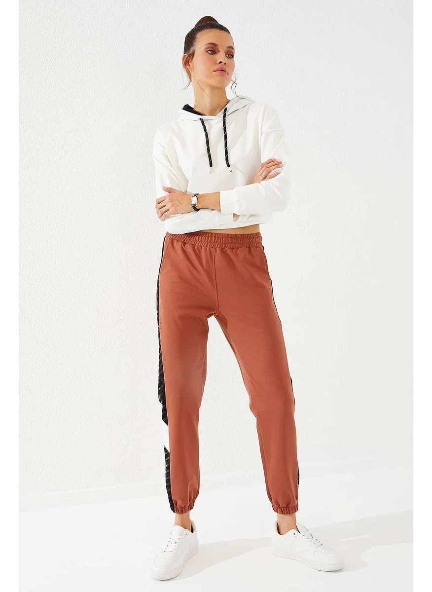 Tommy Life Shiny Panel Printed Cinnamon Elastic Leg Women's Tracksuit Bottoms