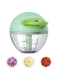 Multi-Function Mini Manual Garlic Press, Food Chopper Pull String with Stainless Steel Blades, Choppe, for Vegetables, Onions, Tomato, Meat (Green)