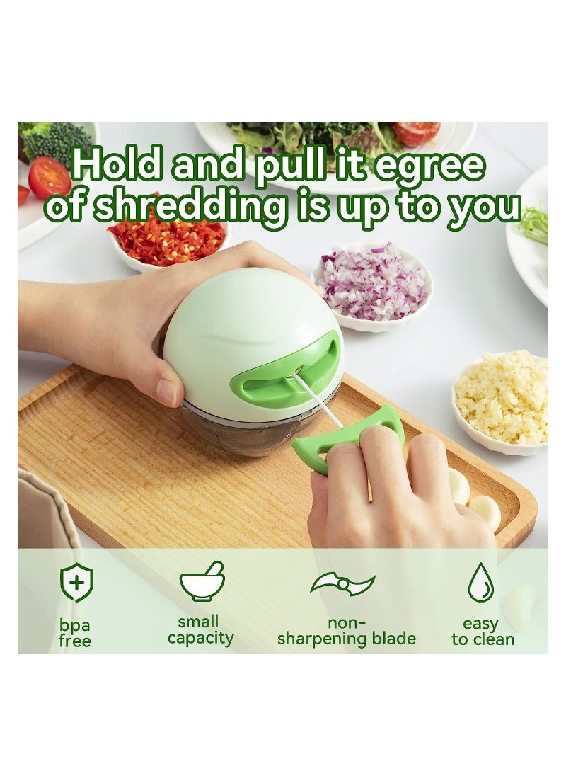 Y&D - Multi-Function Mini Manual Garlic Press, Food Chopper Pull String with Stainless Steel Blades, Choppe, for Vegetables, Onions, Tomato, Meat (Green) - Image 1