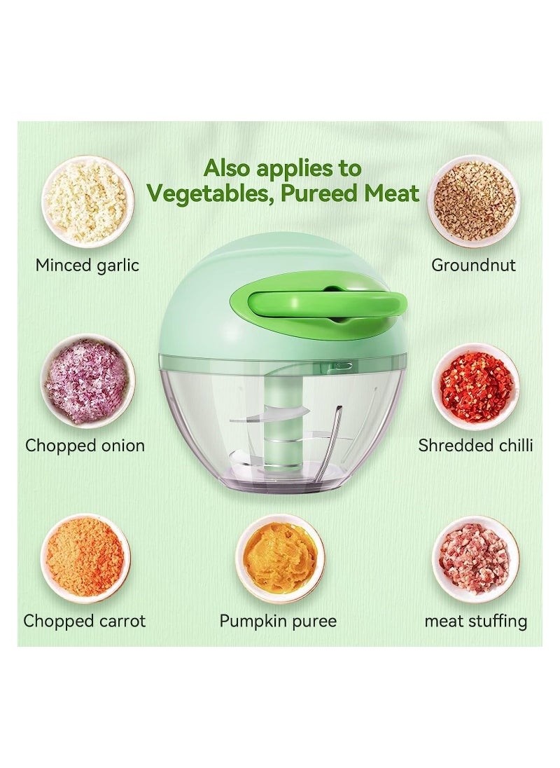 Y&D - Multi-Function Mini Manual Garlic Press, Food Chopper Pull String with Stainless Steel Blades, Choppe, for Vegetables, Onions, Tomato, Meat (Green) - Image 1