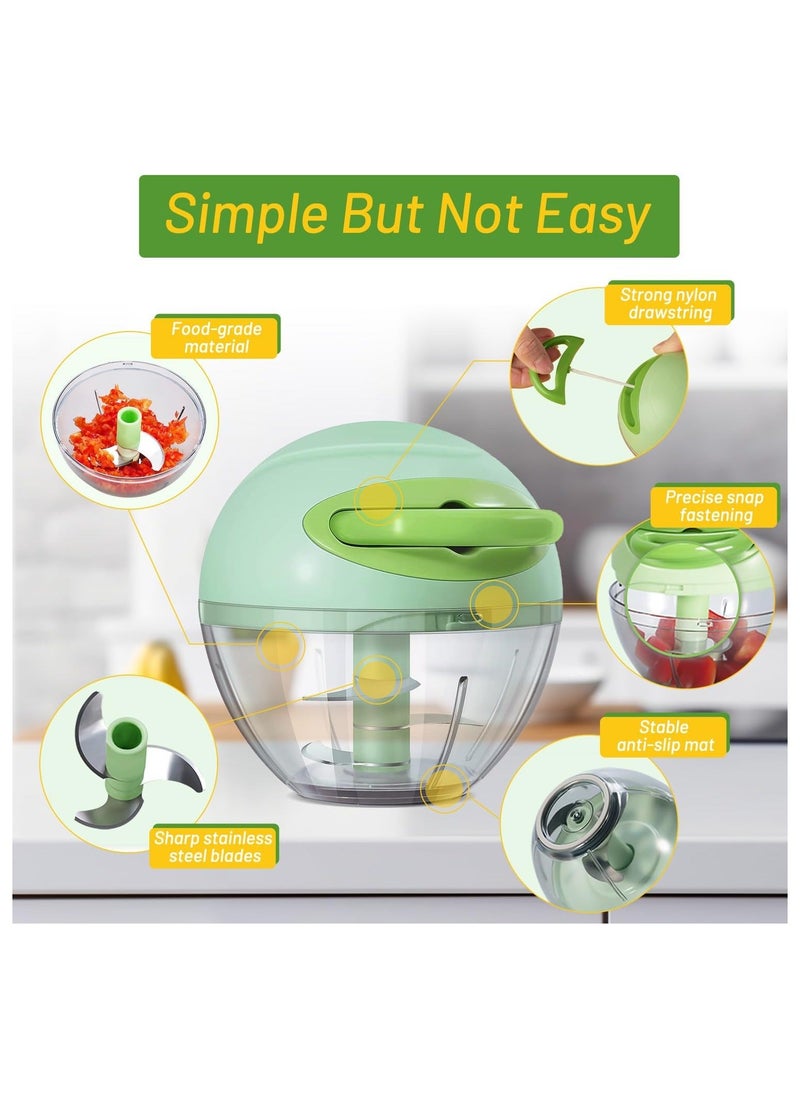 Y&D - Multi-Function Mini Manual Garlic Press, Food Chopper Pull String with Stainless Steel Blades, Choppe, for Vegetables, Onions, Tomato, Meat (Green) - Image 1