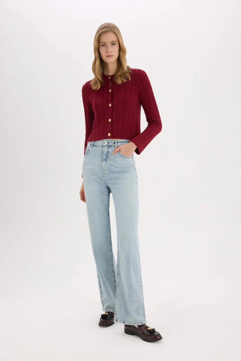 ديفاكتو Regular Fit Selanik Knitted Patterned Basic Knitted Cardigan