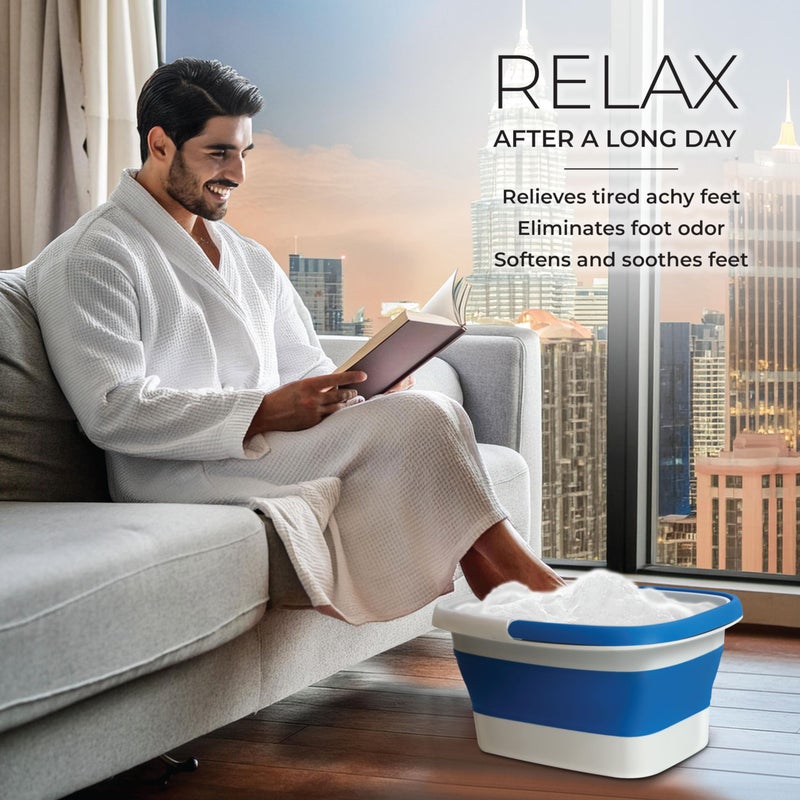 Mantello Collapsible Foot Bath Foot Soaking Tub | Portable Foot Spa Pedicure Bowl | Large Basin to Soak & Wash Feet | Folding Bucket with Carry Handle | White & Grey, Blue, Green [Blue] - Image 5