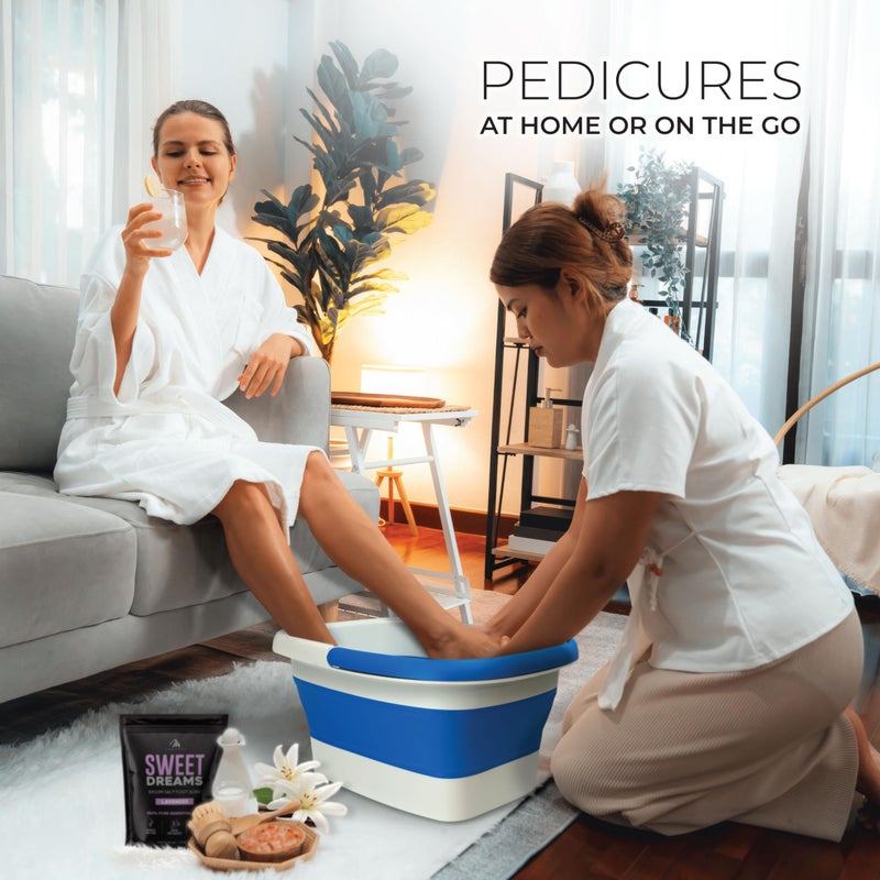 Mantello Collapsible Foot Bath Foot Soaking Tub | Portable Foot Spa Pedicure Bowl | Large Basin to Soak & Wash Feet | Folding Bucket with Carry Handle | White & Grey, Blue, Green [Blue] - Image 3