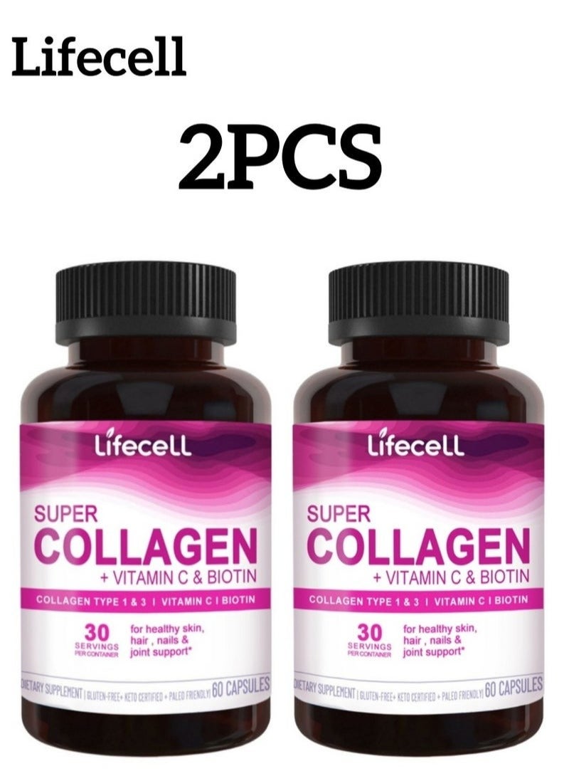 Lifecell 2PCS Super Collagen Peptides + Vitamin C & Biotin, Promotes Healthy Hair, Beautiful Skin, and Nail Support, Dietary Supplement - Image 1