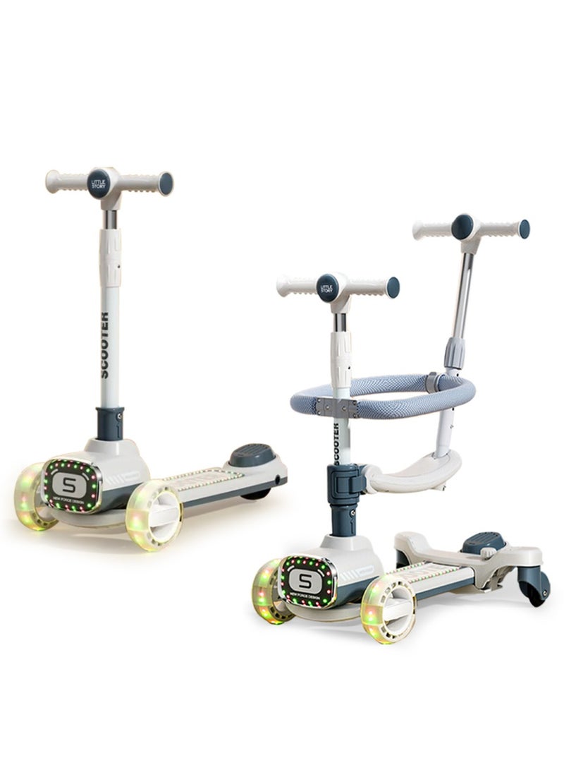 Little Story Kids Scooter w/ Ride On & Push Handle - Grey - Image 1