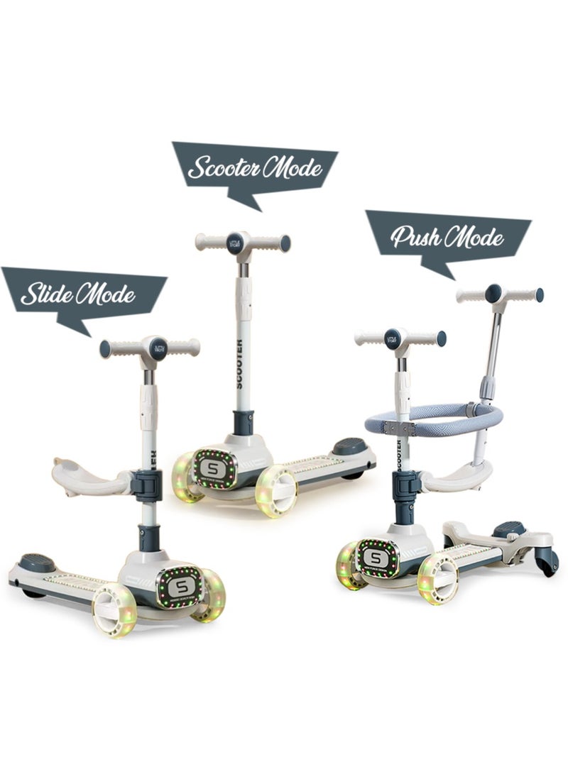 Little Story Kids Scooter w/ Ride On & Push Handle - Grey - Image 2