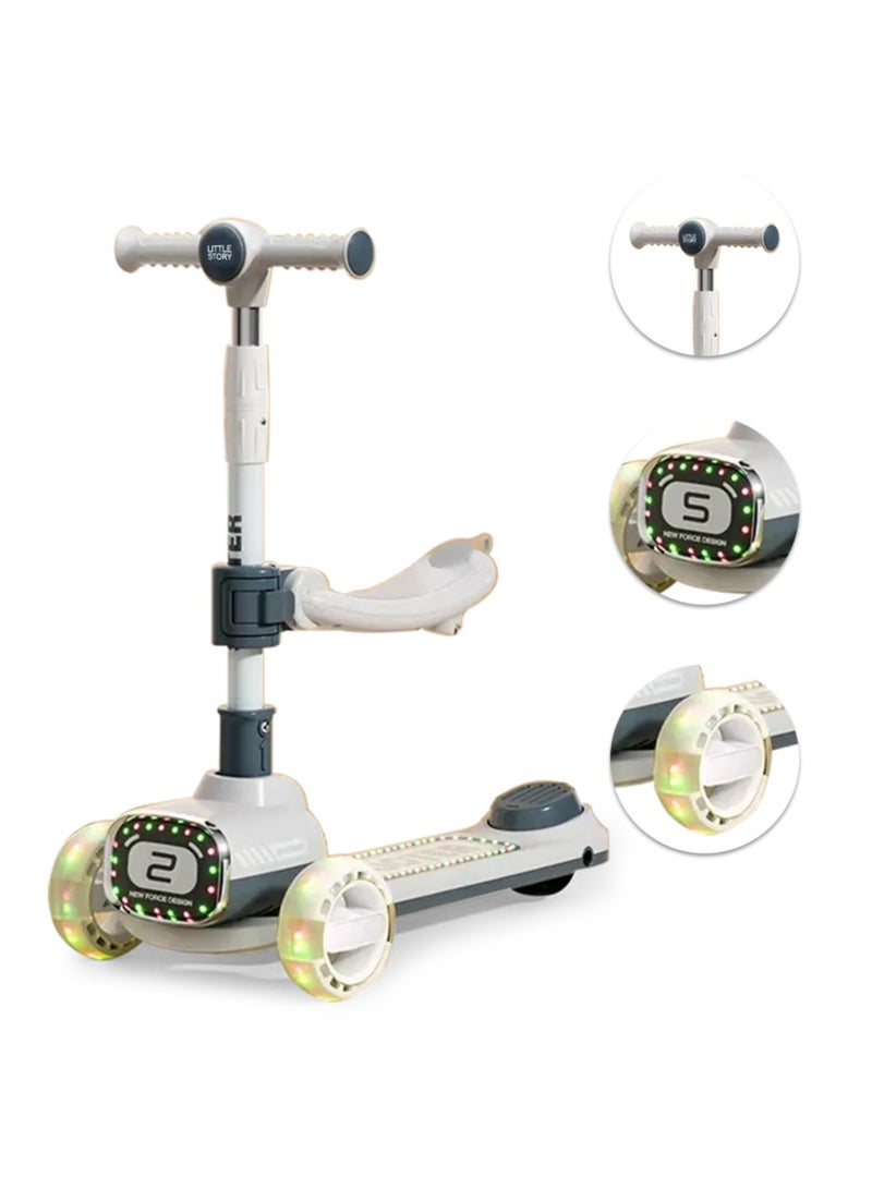 Little Story Kids Scooter w/ Ride On & Push Handle - Grey - Image 3