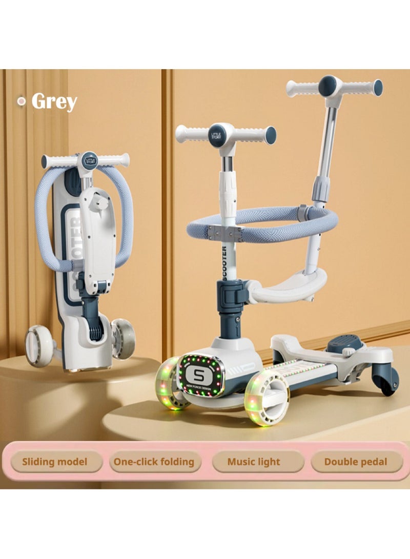 Little Story Kids Scooter w/ Ride On & Push Handle - Grey - Image 5