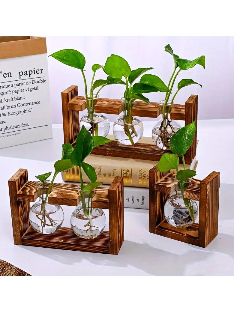 Creative Wooden Frame Hydroponic Propagation Station – Handcrafted Glass Flower Vase for Succulent & Plant Growth | Perfect for Indoor Greenery, Floral Arrangements, and Home Décor | Ideal Gift for Plant Lovers  - Image 3