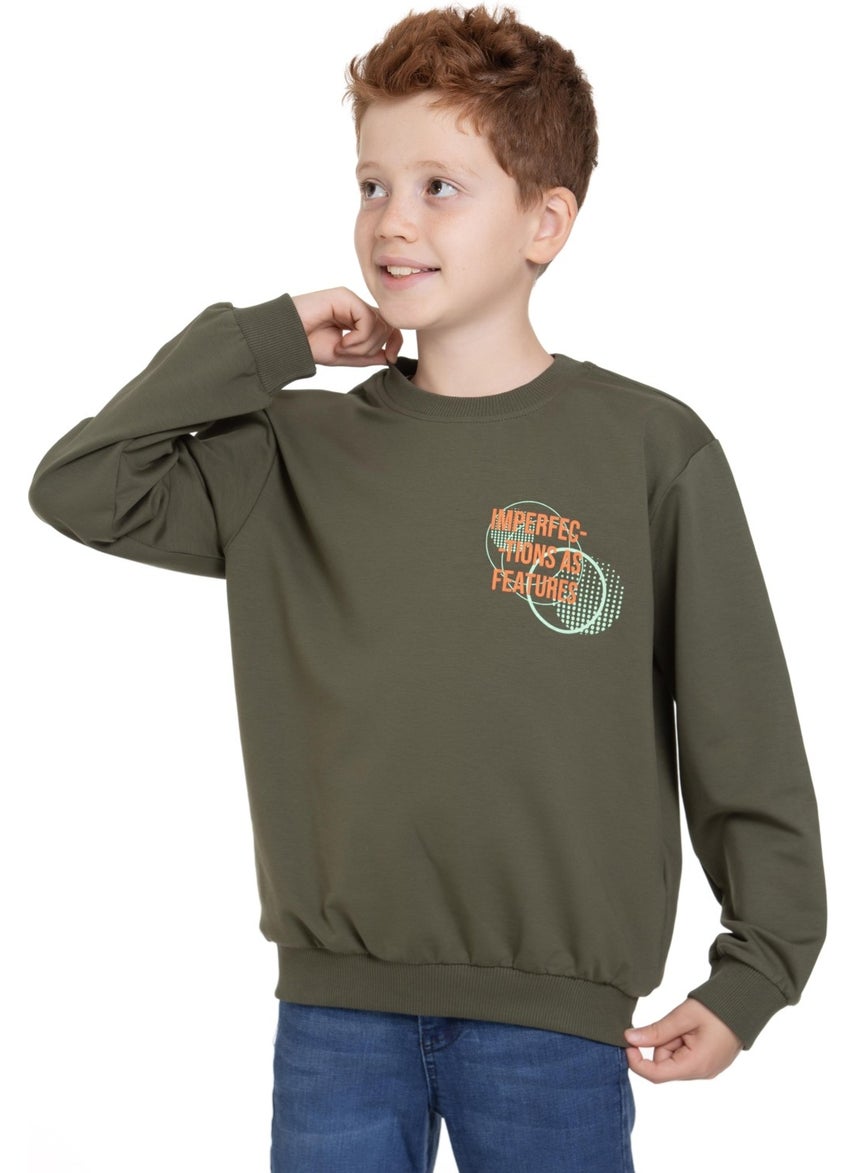 Front Back Digital Print Detailed Khaki Color Boy's Sweatshirt