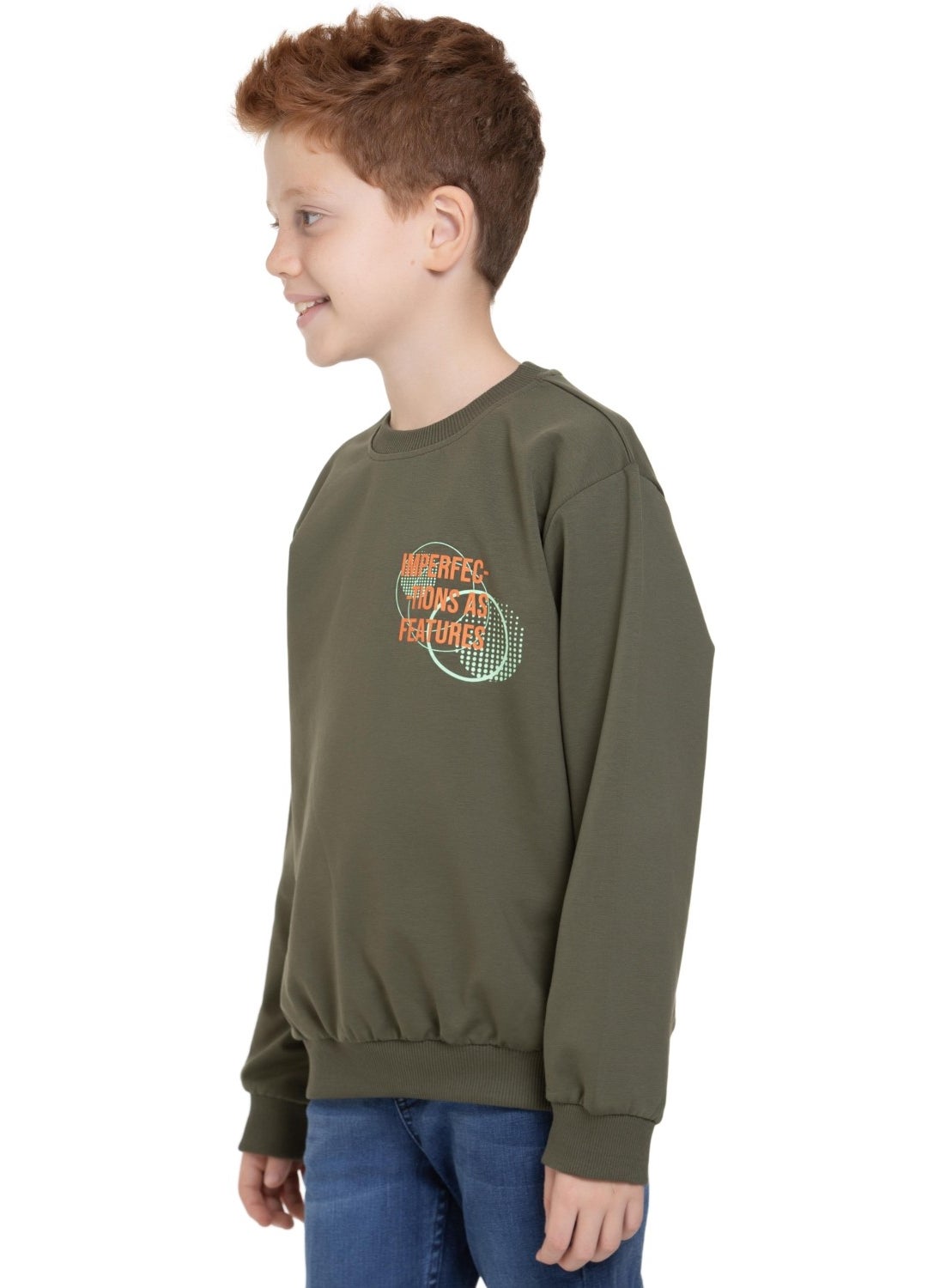 Front Back Digital Print Detailed Khaki Color Boy's Sweatshirt