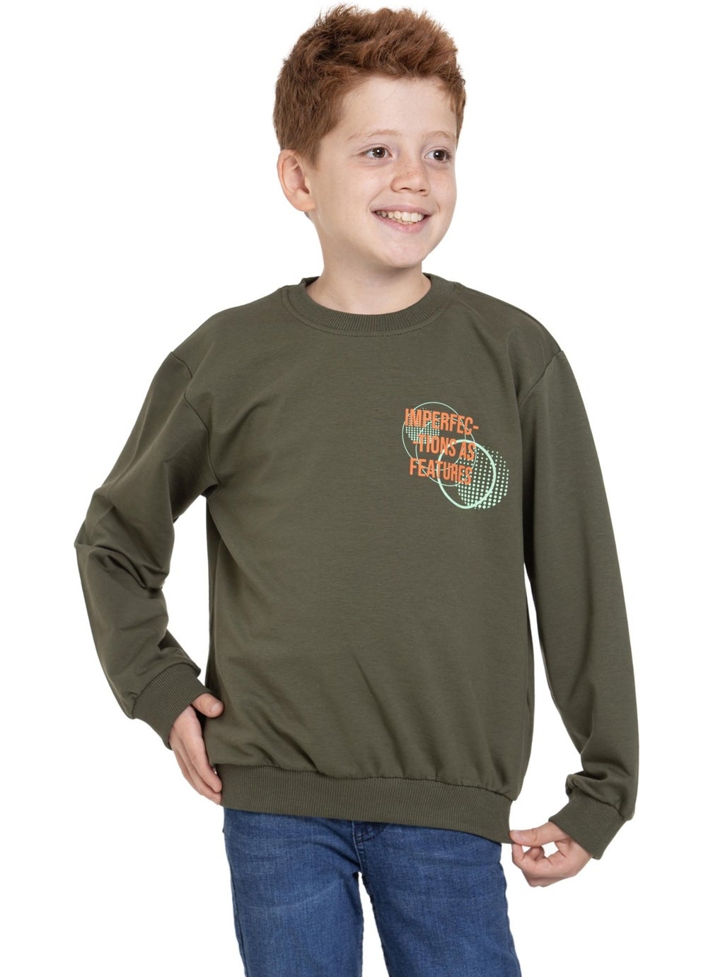 Front Back Digital Print Detailed Khaki Color Boy's Sweatshirt