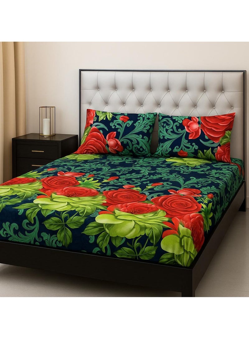 King Size 3D Digital Printed Cotton Bedsheet Set With Pillow case
