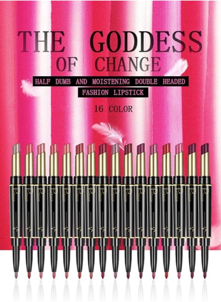 SKY-TOUCH - Double Head Matte Lipstick + Lip Liner Pen Set 2 In 1 One Step Lips Makeup Waterproof Long Lasting Lipstick Durable Nude Velvet Lipstick Pen,One Size 16# - Image 1