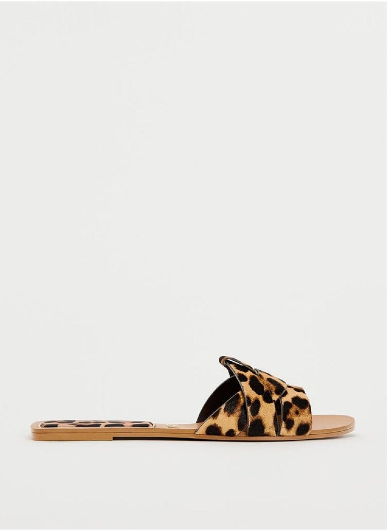 Zara Women Flat Sandals Leopard Print with Cross Straps  - Image 1