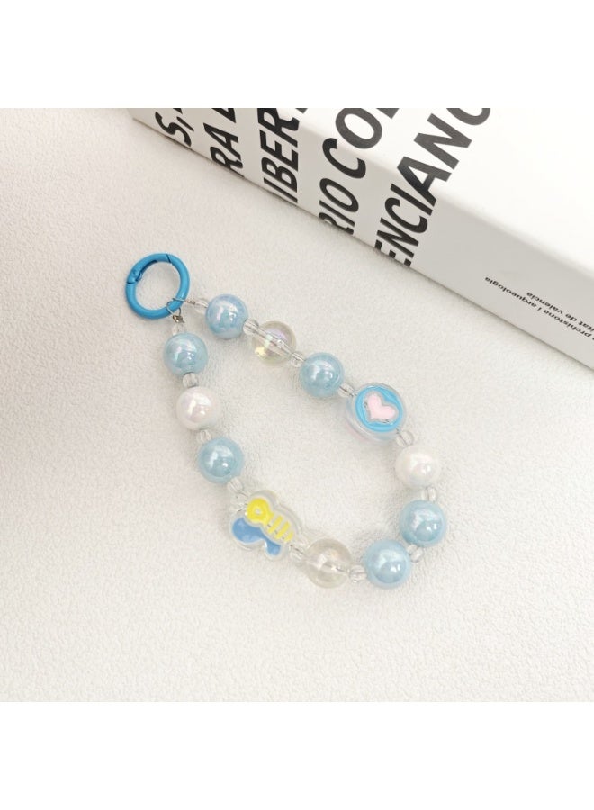 NIBEMINENT Beaded Phone Lanyard, Anti Lost Removable Wrist Strap, Colorful Heart Bow Bracelet Pendant, Phone Keychain Lanyard