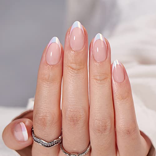 BTArtbox French Tip Press On Nails  White Press On Nails Almond Short Fake Nails with Nail Glue Fit Perfectly  Natural Reusable Stick on Nails in 16 Sizes Mermaid