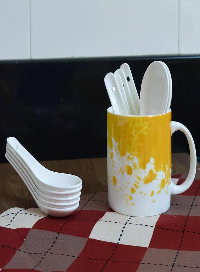 ملاعق شوربة آسيوية من السيراميك الأبيض من Btrquedo، 6 قطع، 5.1 بوصة، تصميم بسيط، آمنة للغسل في غسالة الأطباق - Image 4