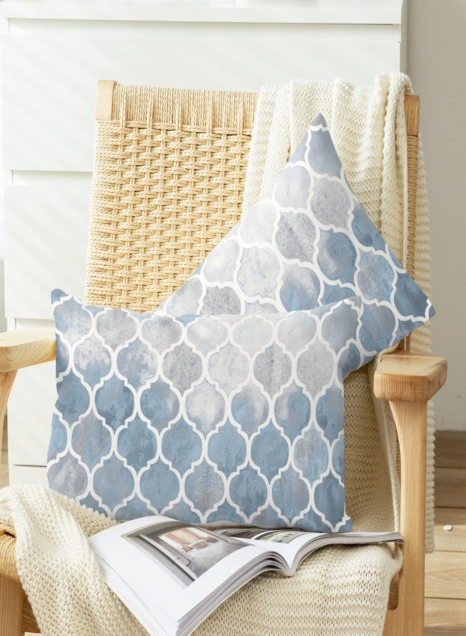 CaliTime Throw Pillow Covers Pack of 2 Cozy Colorful Geometric Trellis Chain Accents Manual Hand Painted Decorative Cushion Cases for Couch Bed Sofa Farmhouse 12 X 20 Inches Main Grey Smoke Blue - Image 2