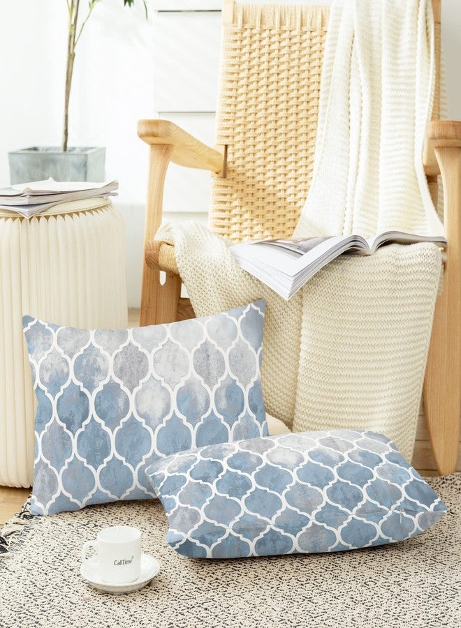 CaliTime Throw Pillow Covers Pack of 2 Cozy Colorful Geometric Trellis Chain Accents Manual Hand Painted Decorative Cushion Cases for Couch Bed Sofa Farmhouse 12 X 20 Inches Main Grey Smoke Blue - Image 5