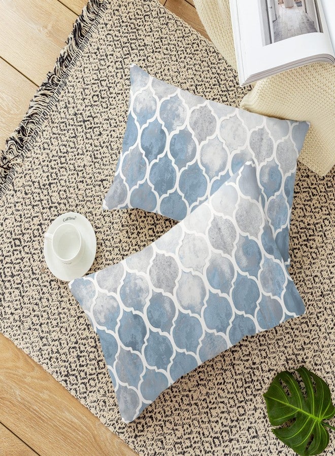 CaliTime Throw Pillow Covers Pack of 2 Cozy Colorful Geometric Trellis Chain Accents Manual Hand Painted Decorative Cushion Cases for Couch Bed Sofa Farmhouse 12 X 20 Inches Main Grey Smoke Blue - Image 4