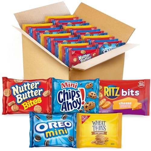 OREO Mini Cookies, Mini CHIPS AHOY! Cookies, RITZ Bits Cheese Crackers, Nutter Butter Bites & Wheat Thins Crackers, Nabisco Cookie & Cracker Variety Pack, 50 Snack Packs - Image 1