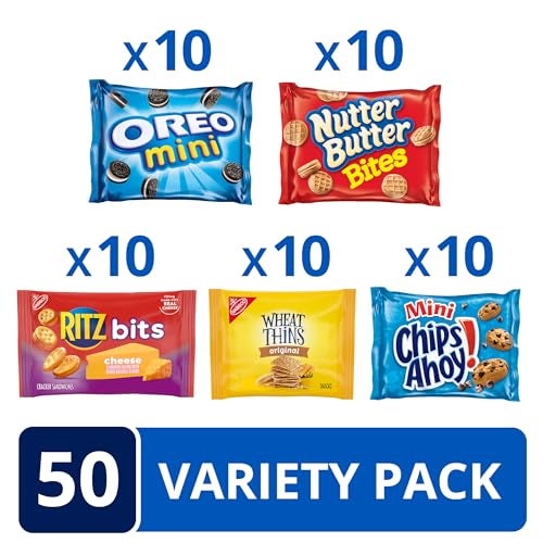 OREO Mini Cookies, Mini CHIPS AHOY! Cookies, RITZ Bits Cheese Crackers, Nutter Butter Bites & Wheat Thins Crackers, Nabisco Cookie & Cracker Variety Pack, 50 Snack Packs - Image 2