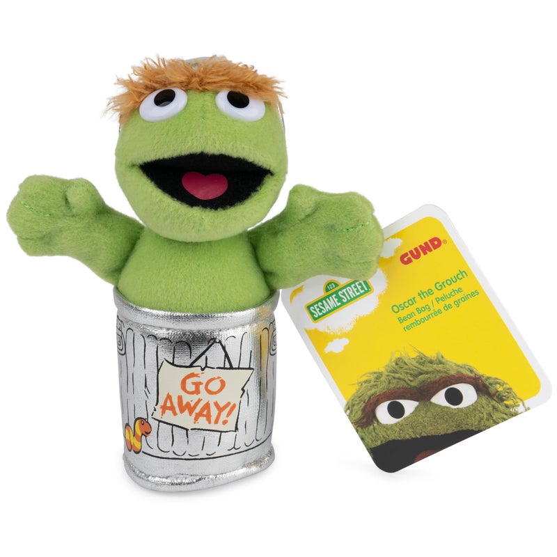 GUND Sesame Street Official Oscar The Grouch Muppet Beanbag, Premium Plush Toy for Ages 1 & Up, Green/Silver, 5â€ - Image 5