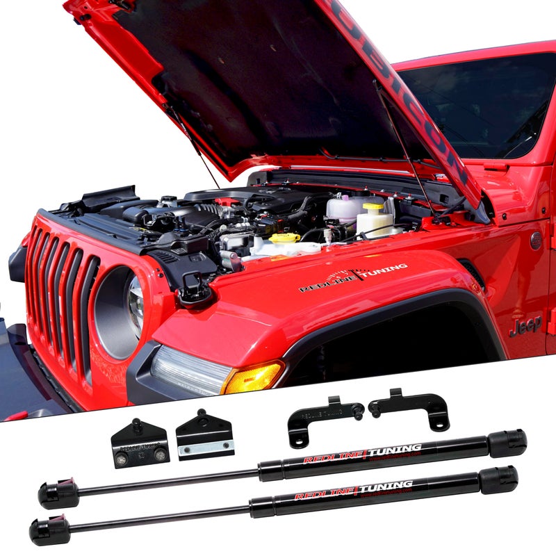 Redline Tuning نظام رفع غطاء المحرك QuickLIFT Plus من Redline Tuning 21-20003-02 متوافق مع جيب رانجلر JL 2018+ ومتوافق مع جيب غلادياتور JT 2020+ (نظام تثبيت بالبراغي - جميع المكونات باللون الأسود) - Image 1