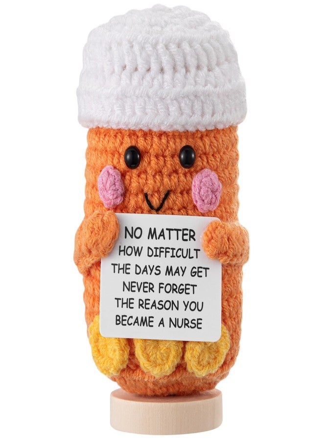 Arrowbash Nurse Gift Pharmacy Week Crochet Pill Doll Pharmacist Gift Thank You Nurse Appreciation Inspirational Card for Women Thanksgiving NP CNA RN LPN Christmas Decor(Medicine Pill Bottle,Orange) - Image 1