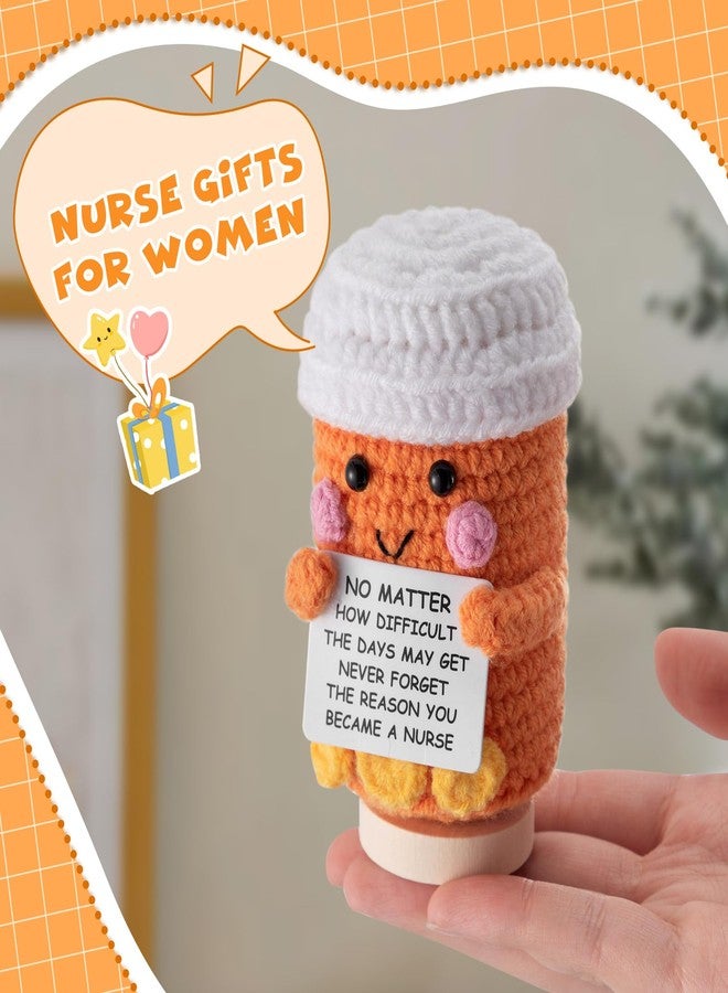 Arrowbash Nurse Gift Pharmacy Week Crochet Pill Doll Pharmacist Gift Thank You Nurse Appreciation Inspirational Card for Women Thanksgiving NP CNA RN LPN Christmas Decor(Medicine Pill Bottle,Orange) - Image 3