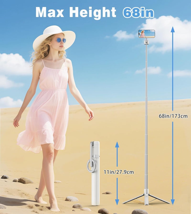 TONEOF TUNOV Magnetic Tripod Selfie Stick, 173cm/68in, Aluminum Monopod with Remote Control for iPhone - Image 4