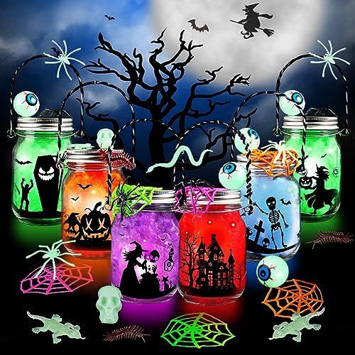Shemira Halloween Craft Kit 6pc Glass Mason Jar DIY Lantern Kit Party Supplies for Kids - Image 1
