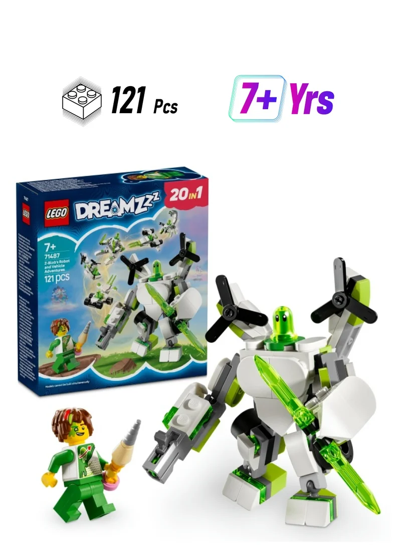 ليغو DREAMZzz Z-Blob’s Robot and Vehicle Adventures Set with 20 Build Options Including a Plane, Helicopter, Submarine and a Racing Car Toy, Birthday Gift for 7 Plus Year Old Boys & Girls 71487 (121 pieces)