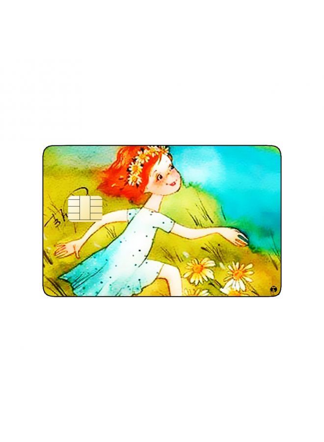RKN PRINTED BANK CARD STICKER Cute Girl Drawing With Roses - Image 1