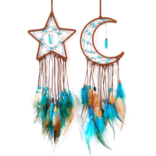 MEXIDAWN 2 Pack DIY Feather Dream Catcher Kits Turquoise Wall Hanging Boho Decor Handmade Dream Catcher for Adults - Image 1