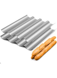 2 Pack Nonstick Perforated Baguette Pan for French Bread Baking 4 Wave Loaves Loaf Bake Mold Oven Toaster Pan