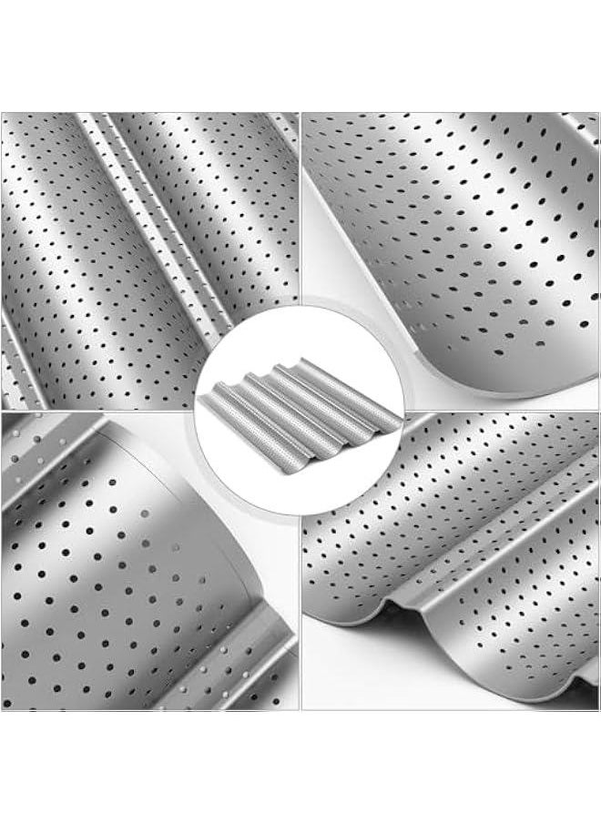 HOOKOR - 2 Pack Nonstick Perforated Baguette Pan for French Bread Baking 4 Wave Loaves Loaf Bake Mold Oven Toaster Pan - Image 1