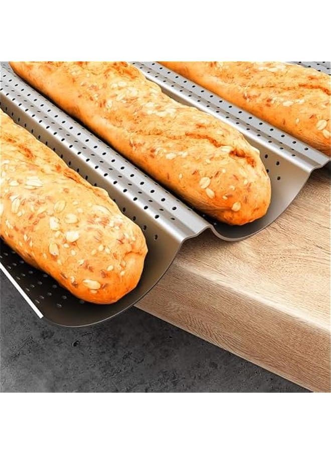 HOOKOR - 2 Pack Nonstick Perforated Baguette Pan for French Bread Baking 4 Wave Loaves Loaf Bake Mold Oven Toaster Pan - Image 1