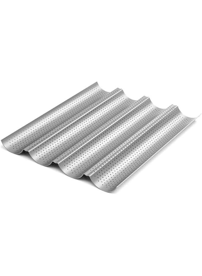 HOOKOR - 2 Pack Nonstick Perforated Baguette Pan for French Bread Baking 4 Wave Loaves Loaf Bake Mold Oven Toaster Pan - Image 1