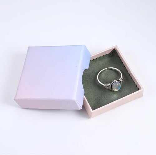Florideco 925 Sterling Silver Moonstone Ring for Women 18K White Gold Plated Rainbow Moon Stone Rings Victorian Style Gemstone Solitaire Oval Moonstone Ring ML7 - Image 2